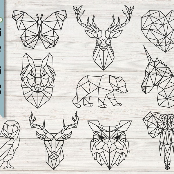 Geometric animals BUNDLE svg / linear animals svg / minimalist animal tattoo / geometric wolf / owl svg / geometric heart  / geometric deer