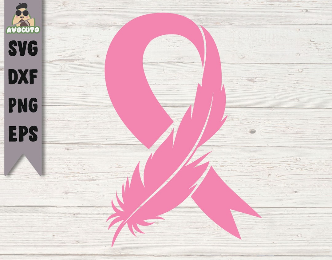 Pink Ribbon Svg Feather Pink Ribbon Vinyl Decal Cancer Etsy