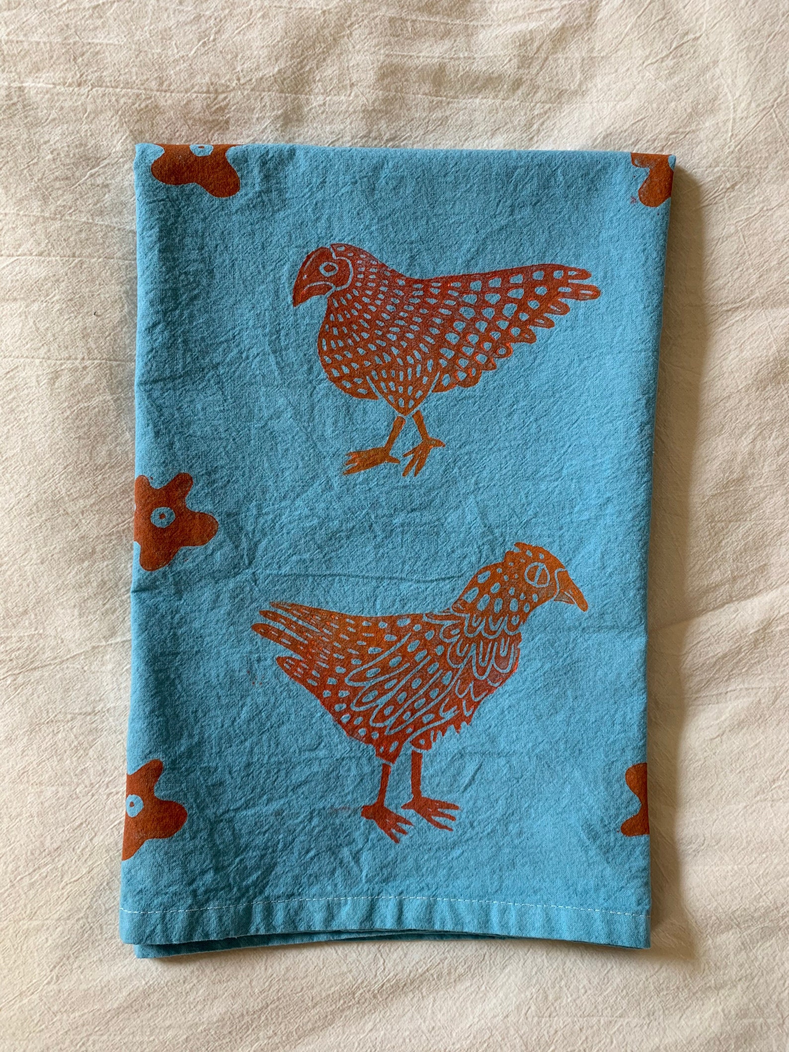 Chicken Print Tea Towel Hand Printed Kitchen Towel Etsy