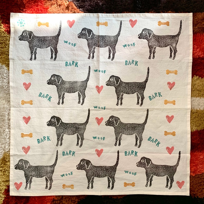 Dog Print Tea Towel Block Printed Towel Etsy