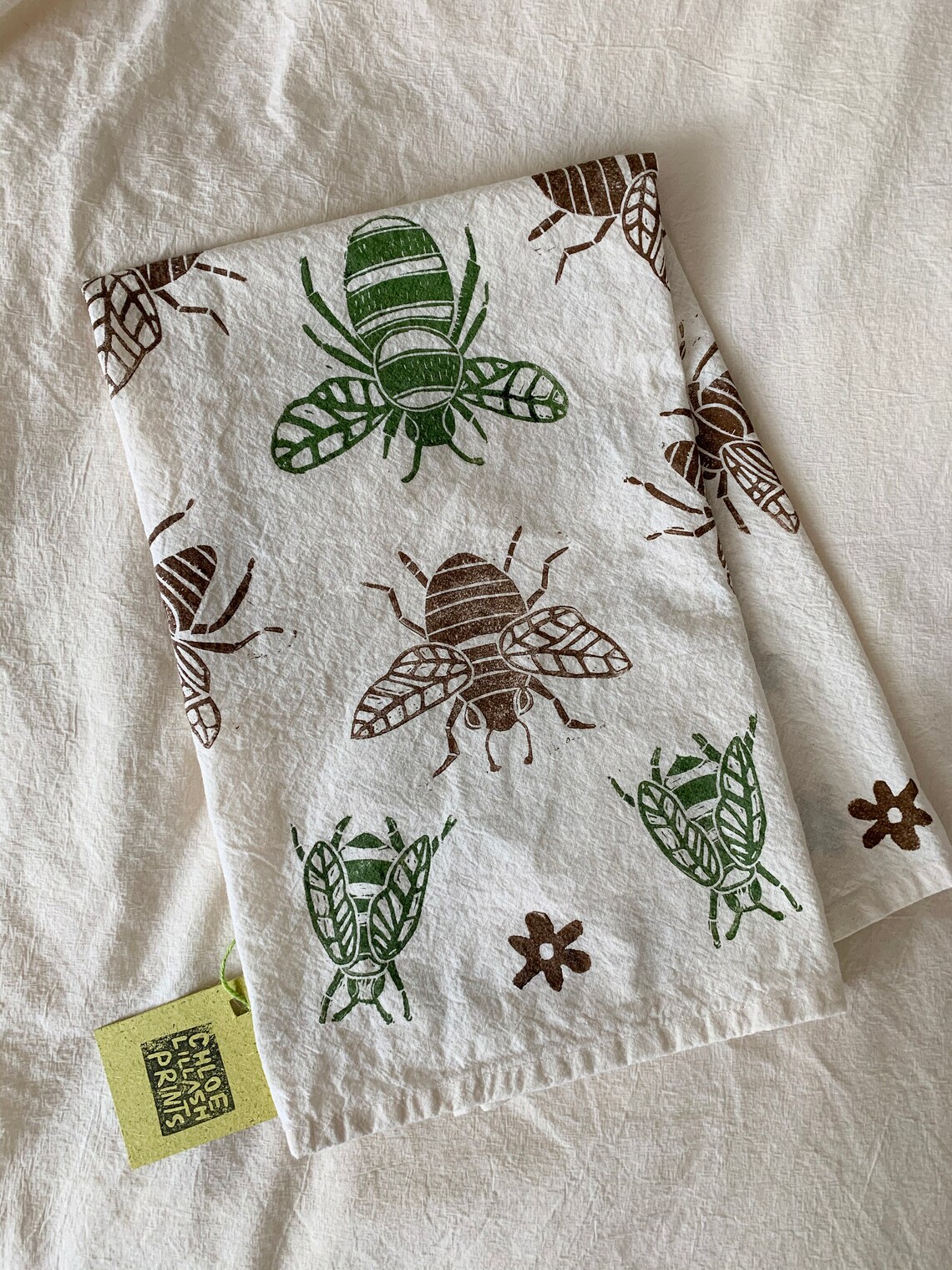 Bee Print Tea Towel hand printed towel Etsy
