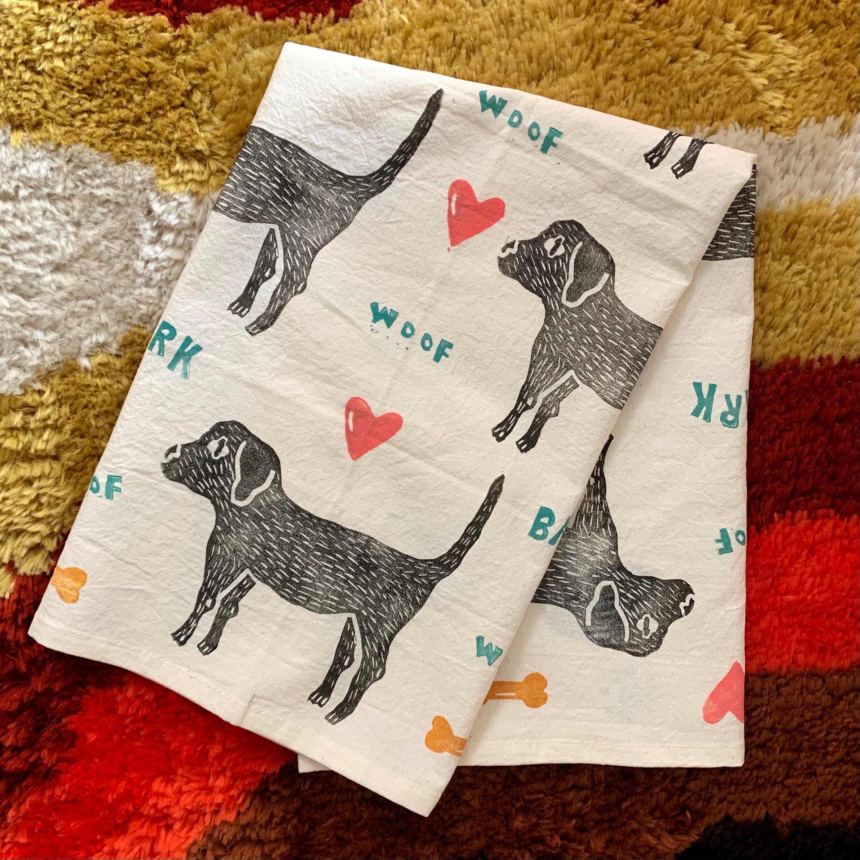 Dog Print Tea Towel block printed towel | Etsy