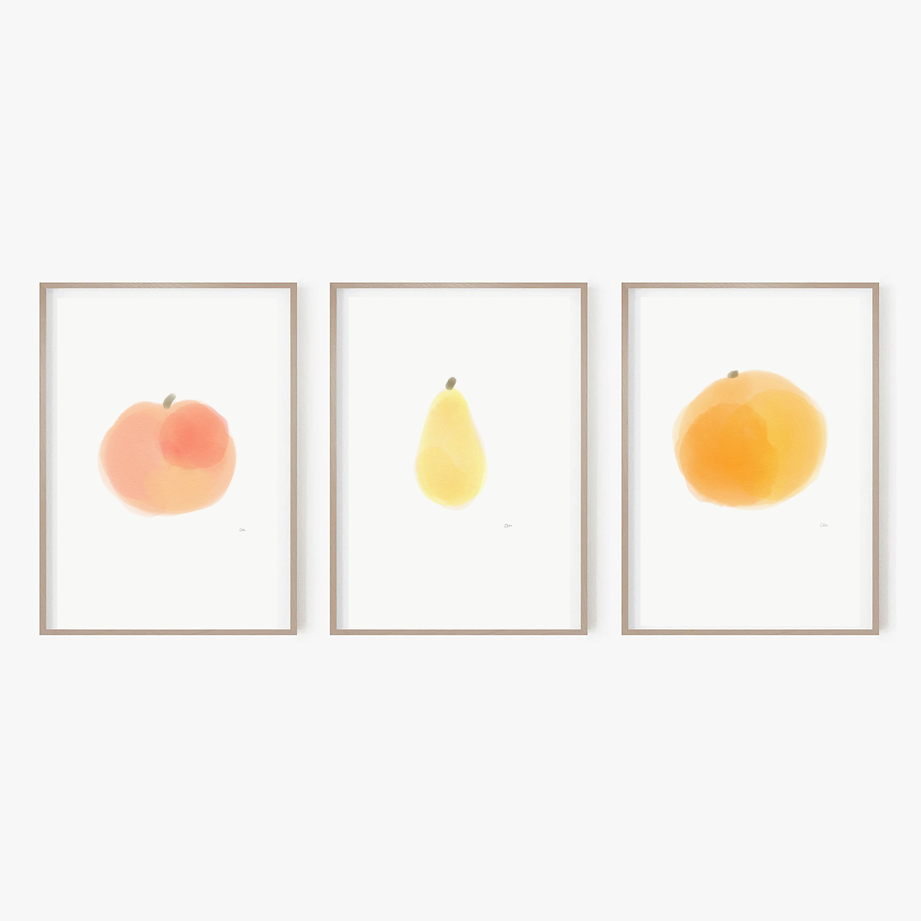 Set of 3 Fruit Watercolor Minimal Printable Wall Art Etsy