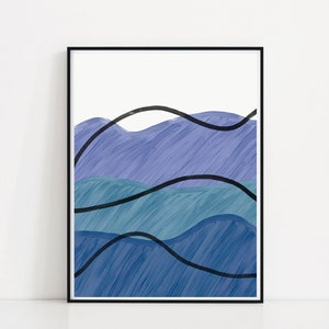 Blue Waves Printable Art | Digital Download | Modern Wall Decor | Abstract Wall Art Print | Blue Ocean Wall Art