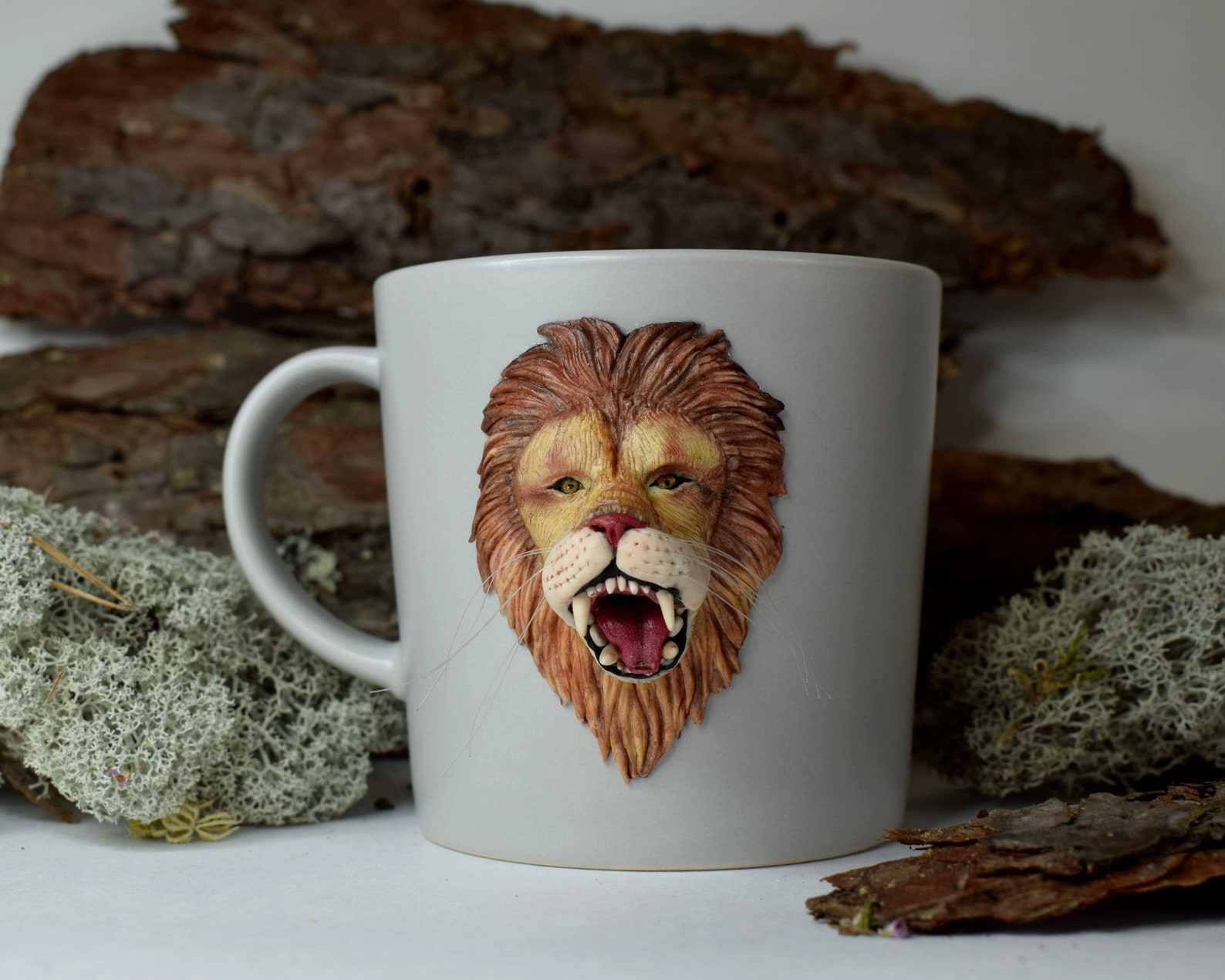Lion Head Mug Handmade Scary Lion King Polymer Clay Cup Leo Etsy