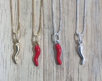 Pendant plus necklace in 925 silver with a lucky horn pepper