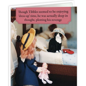 Tibbles Revenge Birthday Card | funny humour | For him her | friend mate bestie | colleague workmate | vintage dolls