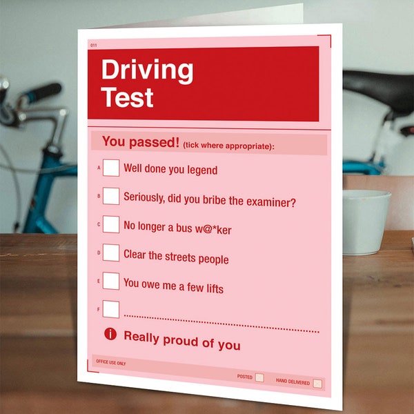 Funny Passed Driving Test Congratulations Card | You Passed Your Test Offensive Card | Tick Where Appropriate!