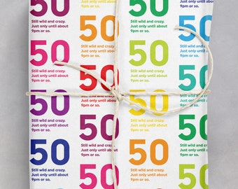 Funny 50th Birthday Gift Wrap | For Him Her | Friend Mate Bestie | Men Women | Mum Dad Son Daughter | Wrapping Paper For 50th Birthday