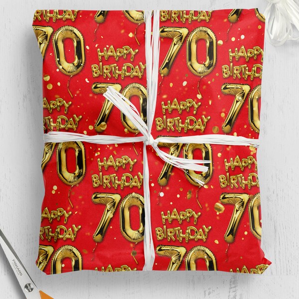 70th Birthday Gift Wrap | For Him Her | Friend | Men Women | Mum Dad Nan Grandad | Aunt Uncle | Wrapping Paper For 70th Birthday