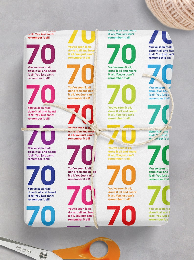 Mum Dad Nan Grandad Friend Aunt Uncle Wrapping Paper For 70th Birthday Funny 70th Birthday Gift Wrap Men Women For Him Her