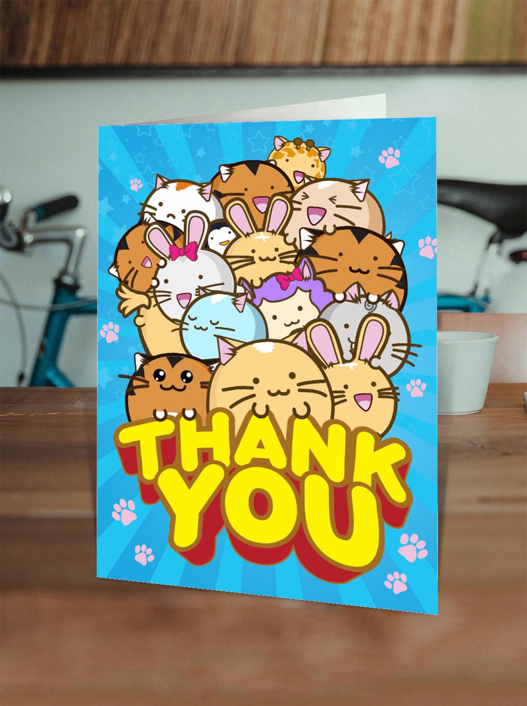 Cute Kawaii Thank You Card Fuzzball Friends Thank You Card for Him Her