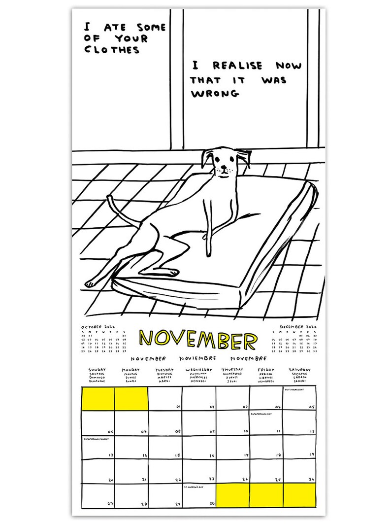 2022 Wall Calendar by David Shrigley Funny Gifts for Him or Etsy UK