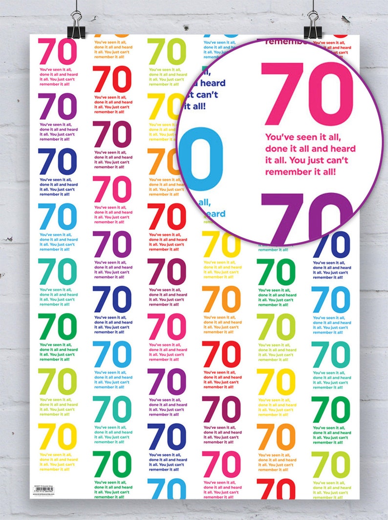 Mum Dad Nan Grandad Friend Aunt Uncle Wrapping Paper For 70th Birthday Funny 70th Birthday Gift Wrap Men Women For Him Her
