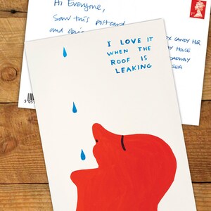 Official David Shrigley Postcard | For Him Her | Husband Wife | Friend Colleague | Shrigley Art Print | Love A Leaking Roof!