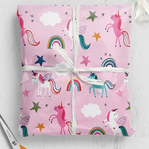 Cute Rainbow Unicorn Birthday Gift Wrap | For Boy Girl Son Daughter Niece Nephew | Wrapping Paper For Children's Kid's Birthday Gift