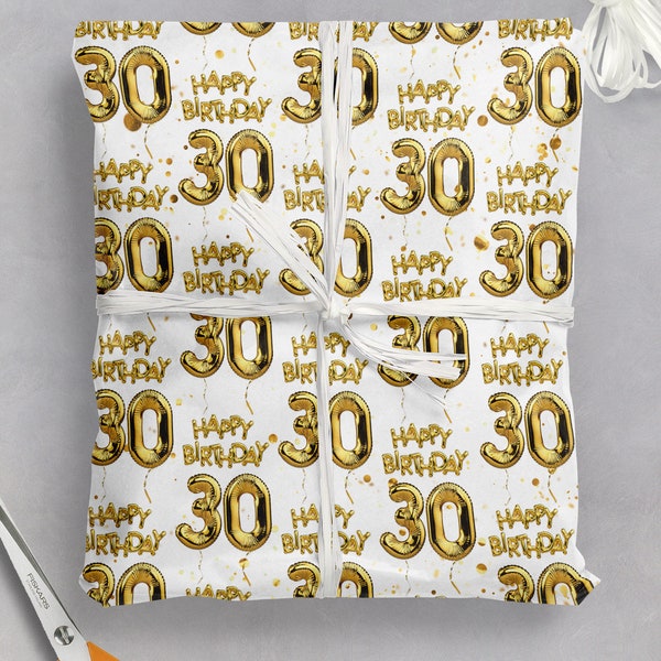 30th Birthday Gift Wrap | For Him Her | Friend Mate Bestie | Son Daughter | Men Women | Wrapping Paper For 30th Birthday