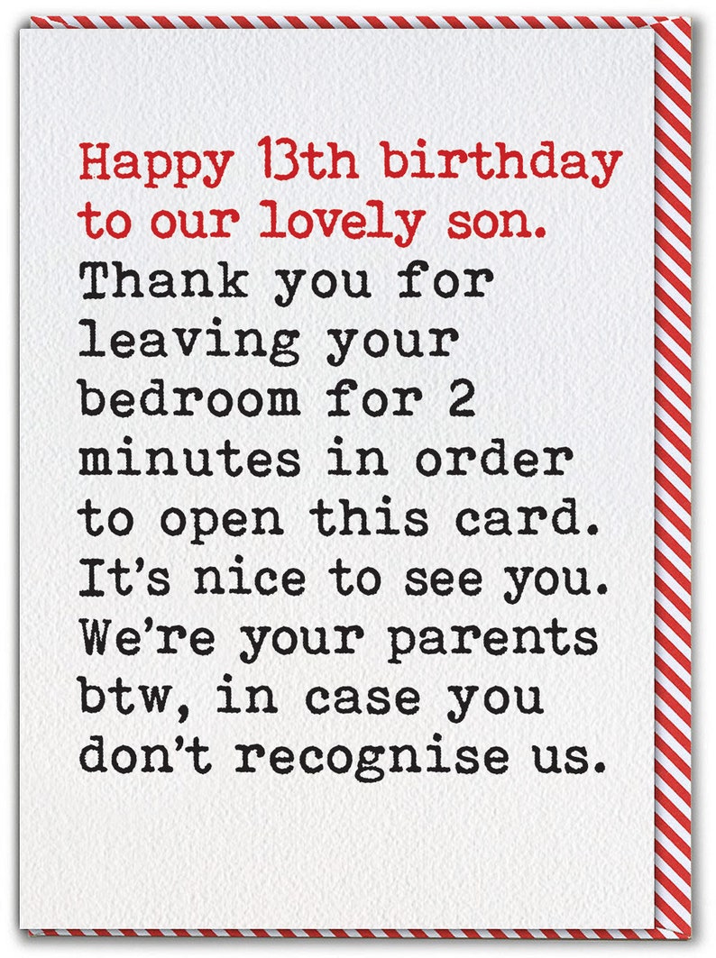 Funny 13th Birthday Card for Son Cheeky Son Cards Etsy
