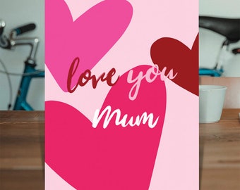 Love You Mum Mother's Day Card | From Son Daughter | Lovely Mothers Day Cards | For A Special Mum | Cute Hearts Design | Cards For Mum