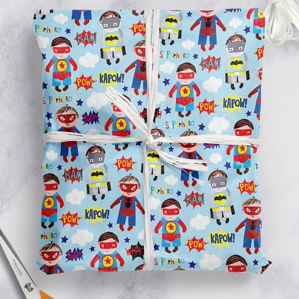 Cute Superhero Birthday Gift Wrap | For Boy Girl | Friend | Son Daughter | Niece Nephew | Wrapping Paper For Children's Kid's Birthday Gift