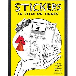 Official David Shrigley Sticker Set 2 | Set of 6 Funny Stickers by the renowned artist David Shrigley | Perfect quirky gift for Art Lovers