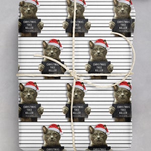 Funny Cat Christmas Gift Wrap | For Him Her | Gift Wrap For Cat Lovers | Xmas Wrapping Paper - Funny Cats Mugshots - Christmas Tree Killer