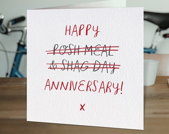 Funny Anniversary Card | Rude Wedding Anniversary Card For Husband or Wife With Rude Sense of Humour | Happy Anniversary Posh Meal and Shag