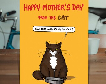 Funny Mother's Day Cards | From The Cat | Funny Cat Cartoon Illustration | Happy Mothers Day Card From Your Cat