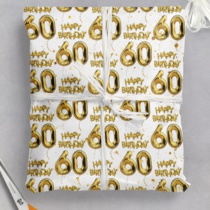 60th Birthday Gift Wrap | For Him Her | Friend Mate Bestie | Men Women | Mum Dad Nan Grandad | Wrapping Paper For 60th Birthday