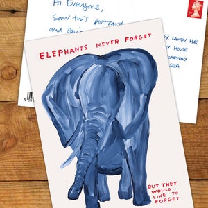 Official David Shrigley Postcard | For Him Her | Husband Wife Friend | Shrigley Art Print | Elephants Would Like To Forget