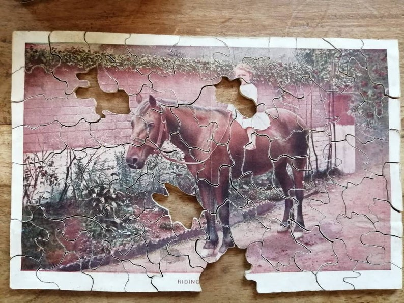 Rare antique wood handcut jigsaw puzzle Riding Etsy