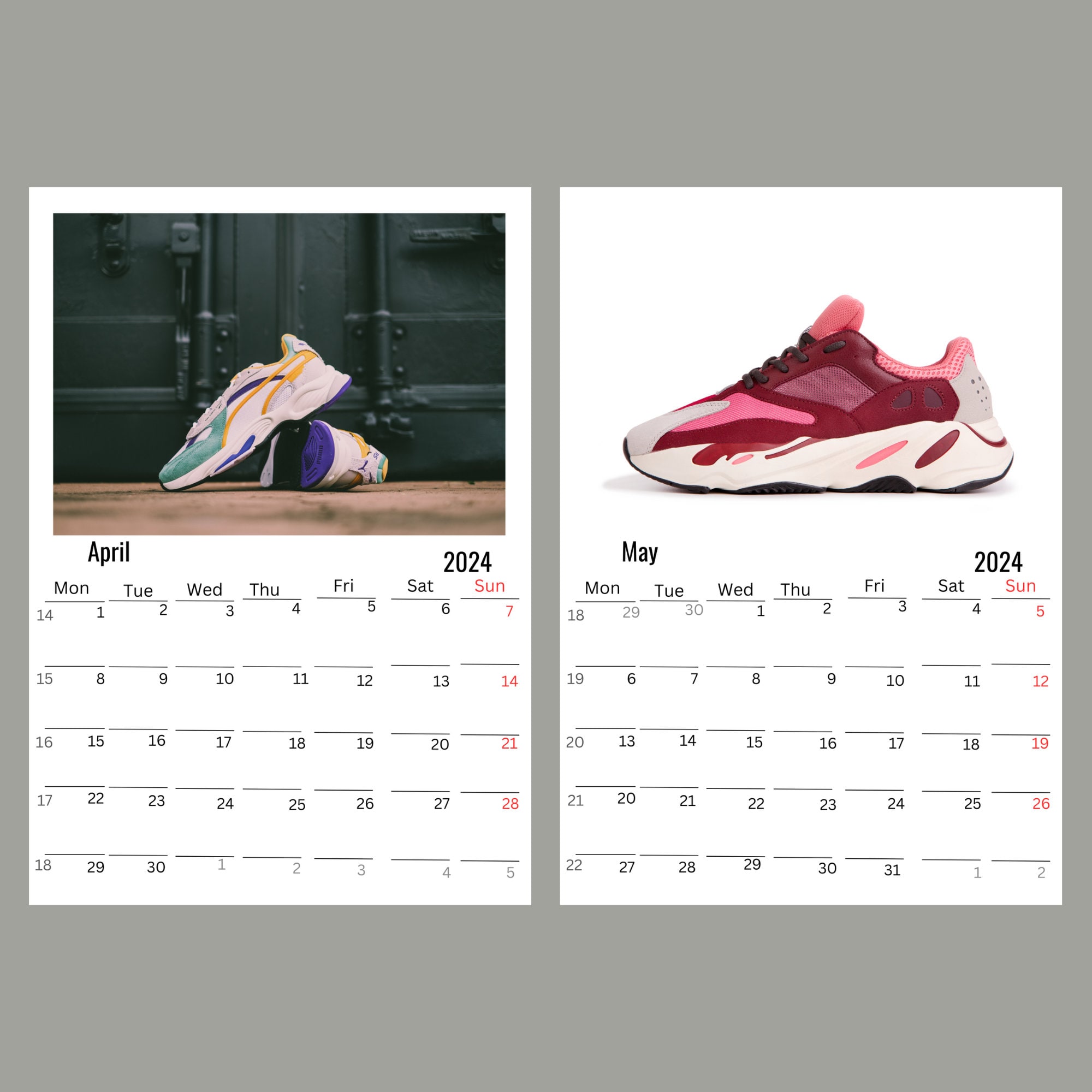 Sneaker Wall Calendar 2024 Etsy