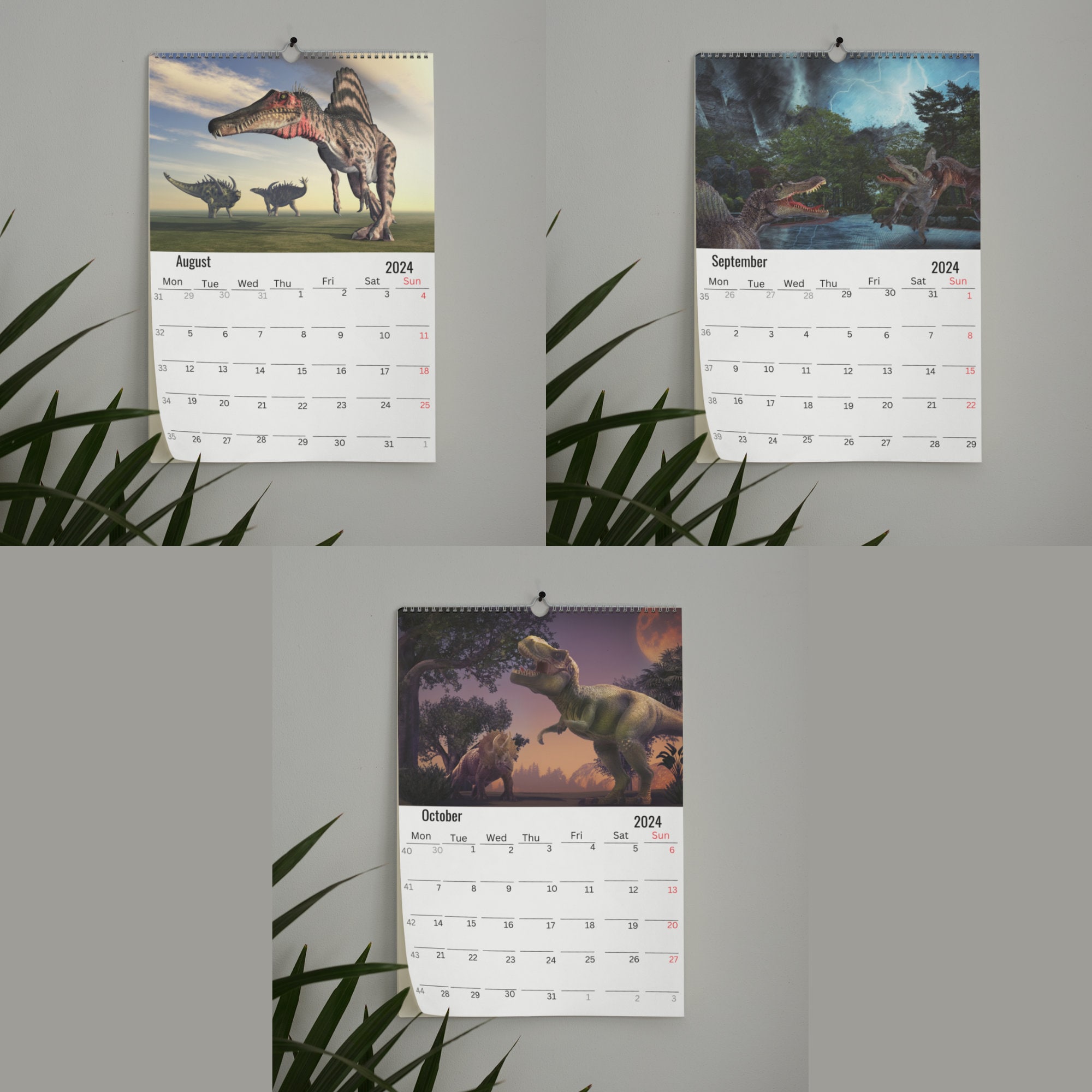 Dinosaur Wall Calendar 2024 Etsy