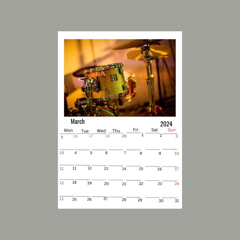 Drums Wall Calendar 2024 Etsy