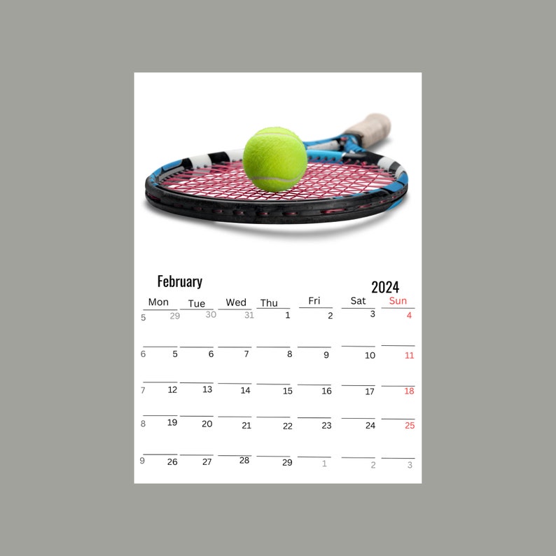 Tennis Wall Calendar 2024 Etsy