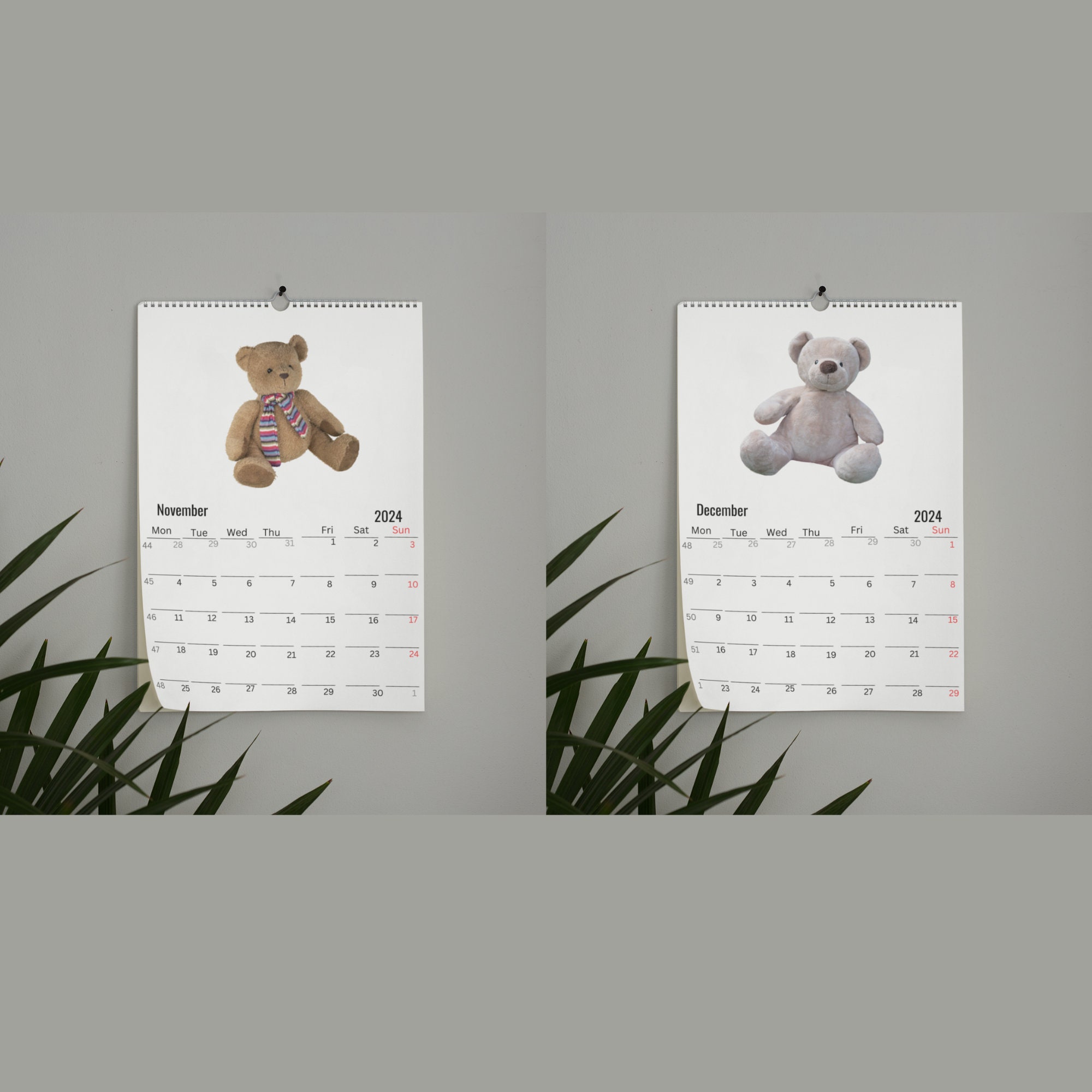 Teddy Bear Wall Calendar 2024 Etsy