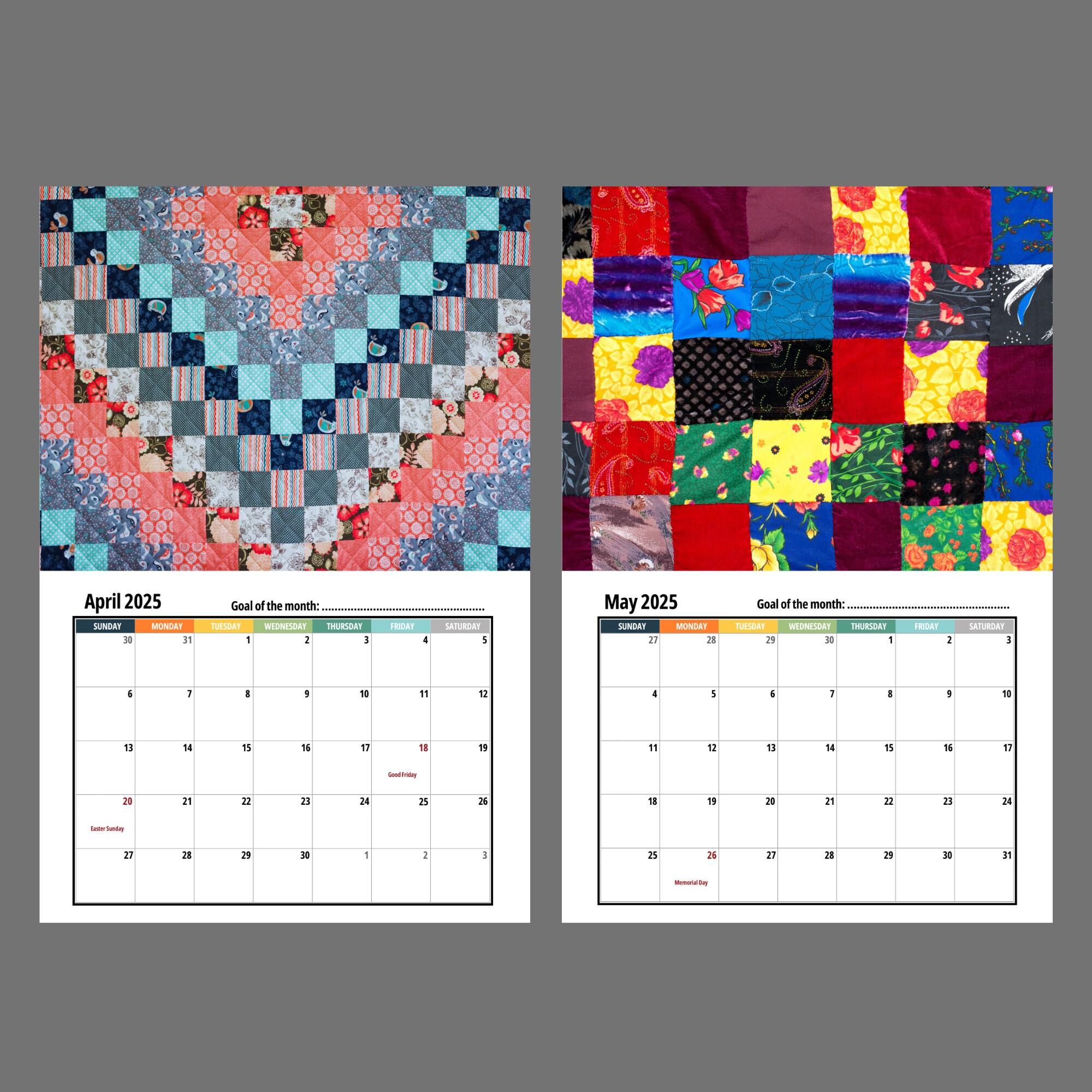 Quilt Wall Calendar 2025 Etsy