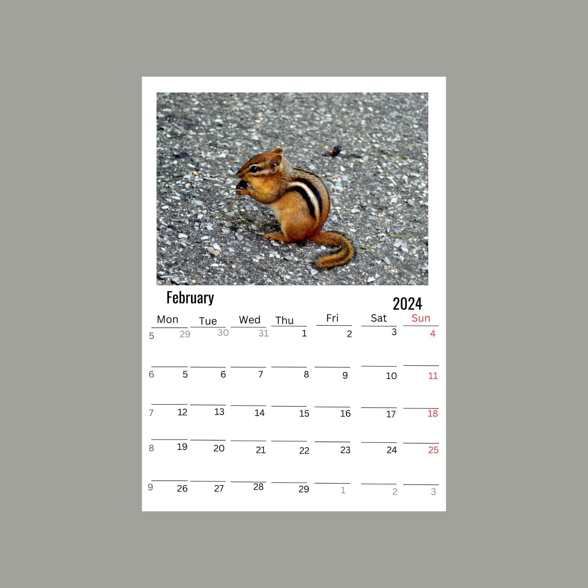 Chipmunks Wall Calendar 2024 Etsy