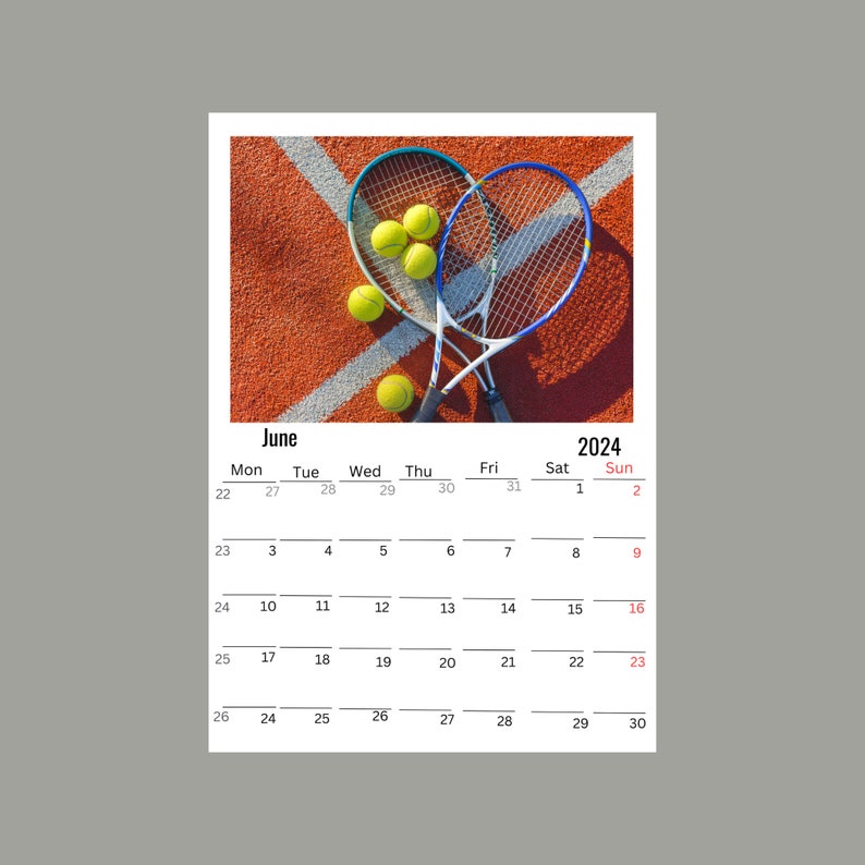 Tennis Wall Calendar 2024 Etsy