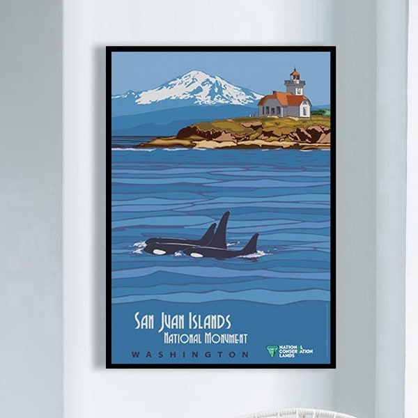 San Juan Islands National Monument Poster,Washington Travel Poster, Washington Print, Washington Wall Decor, Framed Washington Poster