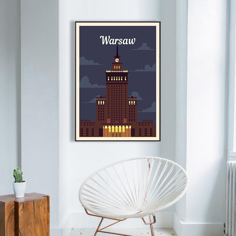 Vintage Warsaw Poster Vintage Poland Posters Travel Poster Etsy