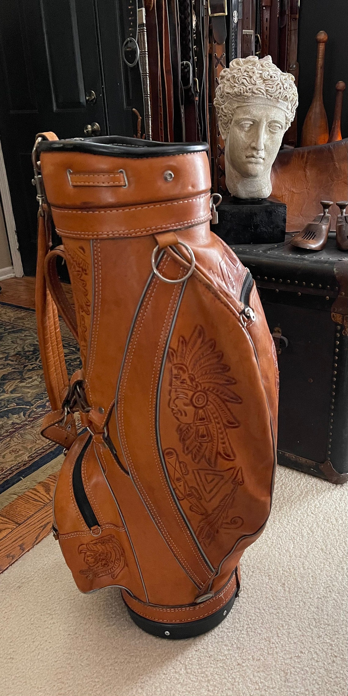 Vintage Hand Tooled Leather Golf Bag Etsy