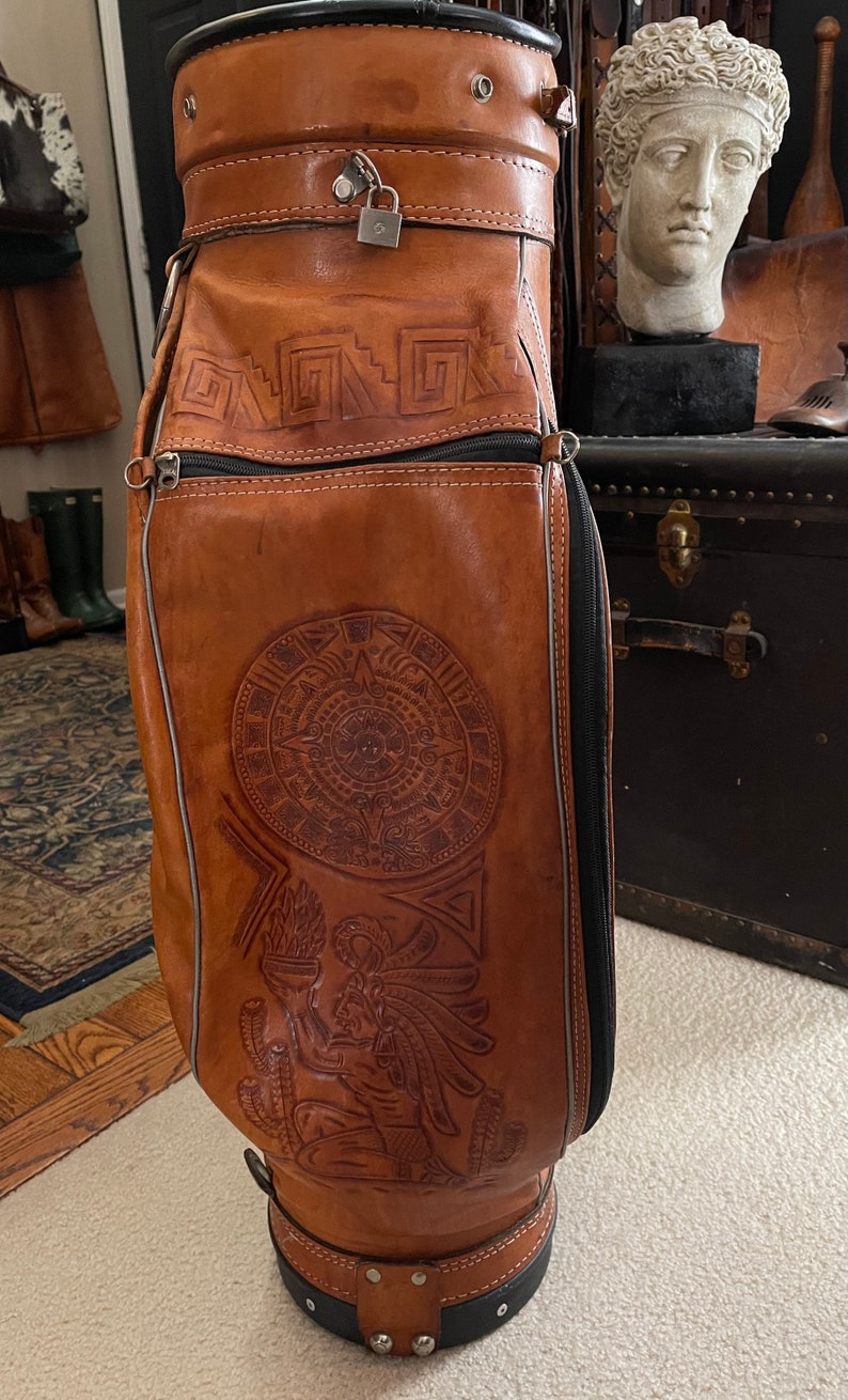 Vintage Hand Tooled Leather Golf Bag Etsy