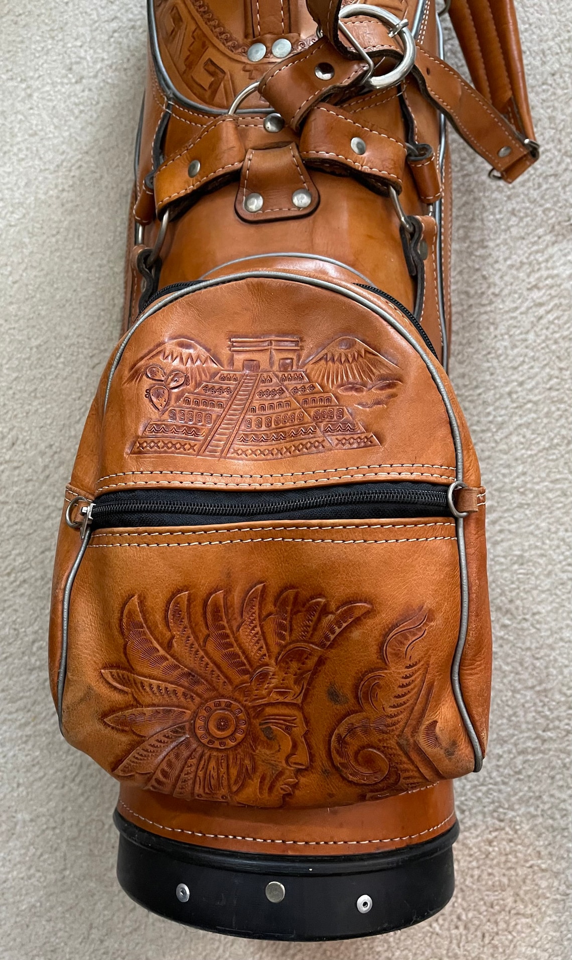 Vintage Hand Tooled Leather Golf Bag Etsy