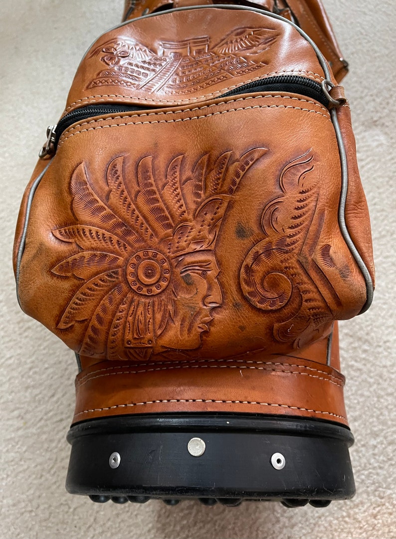 Vintage Hand Tooled Leather Golf Bag Etsy