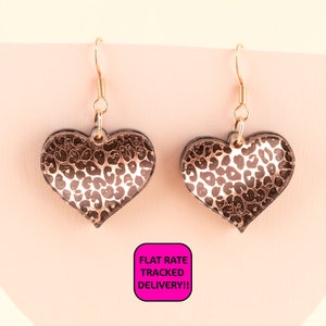 50% OFF!! Rose Gold Mirrored Leopard Print Heart Earrings - Mirrored Acrylic