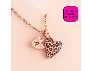 50% OFF!! Leopard Print Rose Gold Personalised Heart Charm Necklace