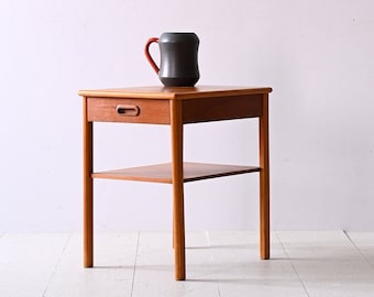 Vintage Teak Bedside Table with Drawer - Authentic Scandinavian Charm