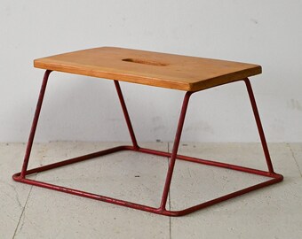 Original 1960s Scandinavian Vintage Wooden and Metal Small Stool - Industrial Style