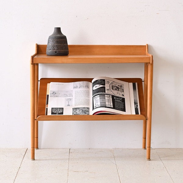 Vintage Scandinavian Oak Bedside Table with Magazine Rack - Retro Midcentury Nightstand